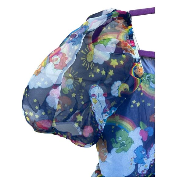 Care Bears kids' girls' XXL blue organza puffy sleeve dress up party fun - Picture 5 of 7